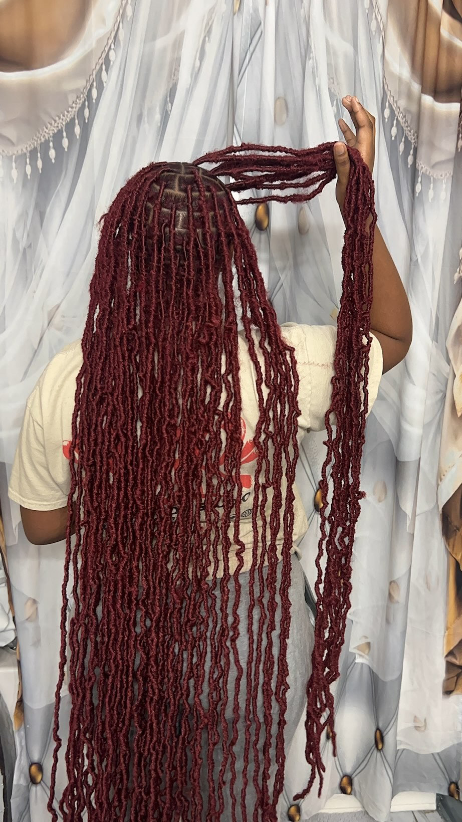 Burgundy faux locs